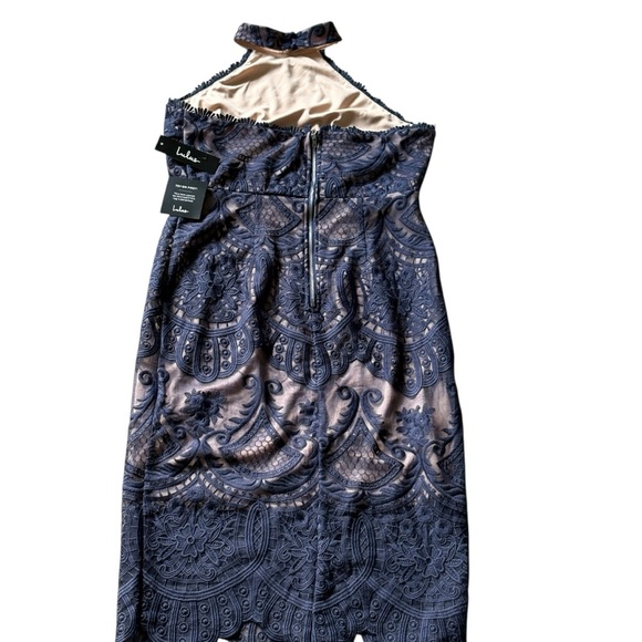 Lulu's NWT Celebrate Life Navy Blue Lace Halter Mini Dress Size Large - Picture 11 of 12